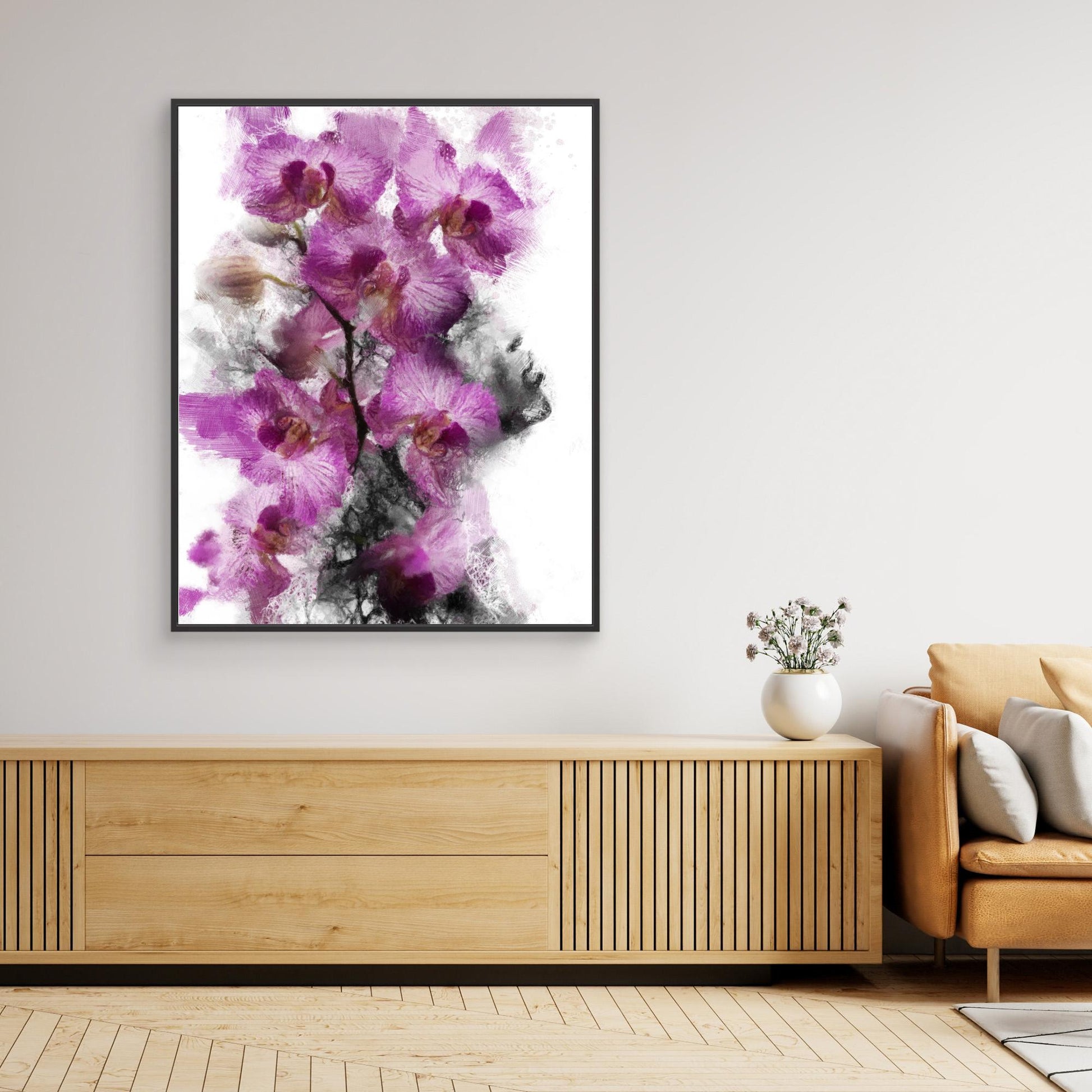 Portrait and Pink Orchids